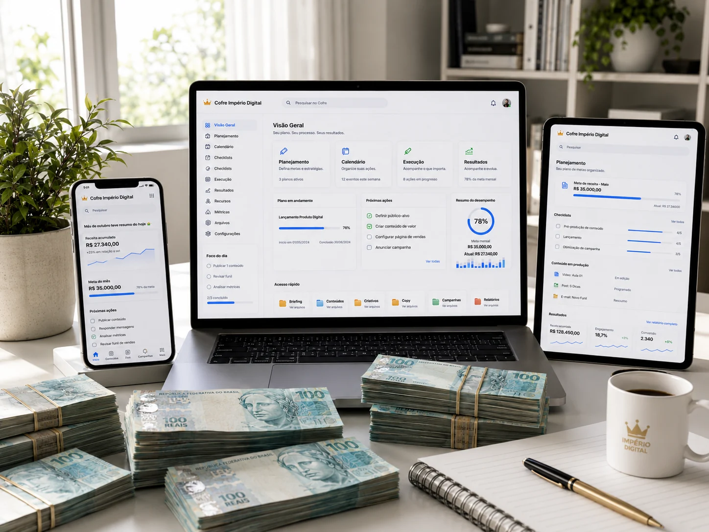Espaço de trabalho digital e financeiro do Cofre Império Digital